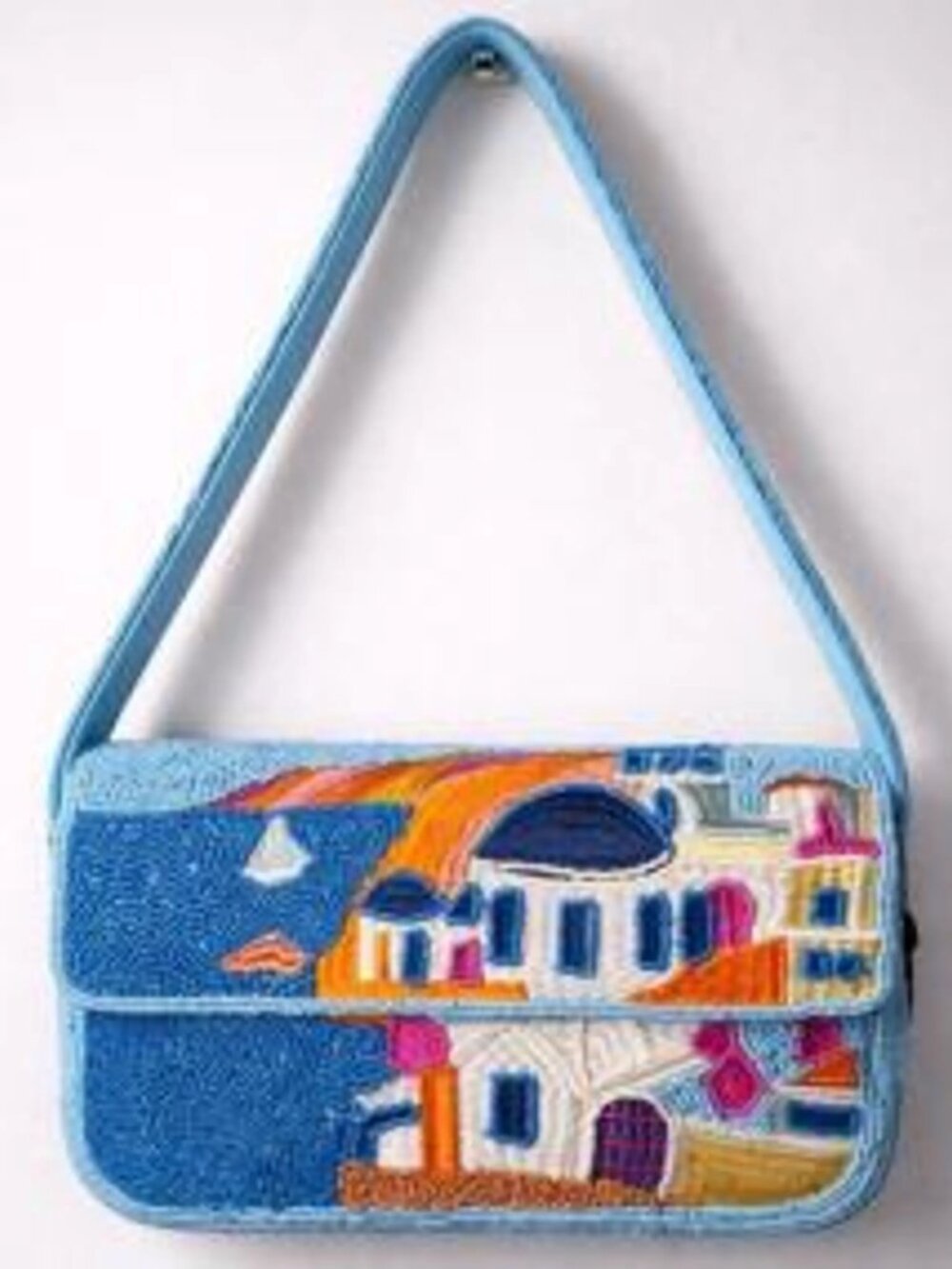 Viral Beaded Bag Santorini Greece Theme Travel by America & Beyond Turquoise NWT